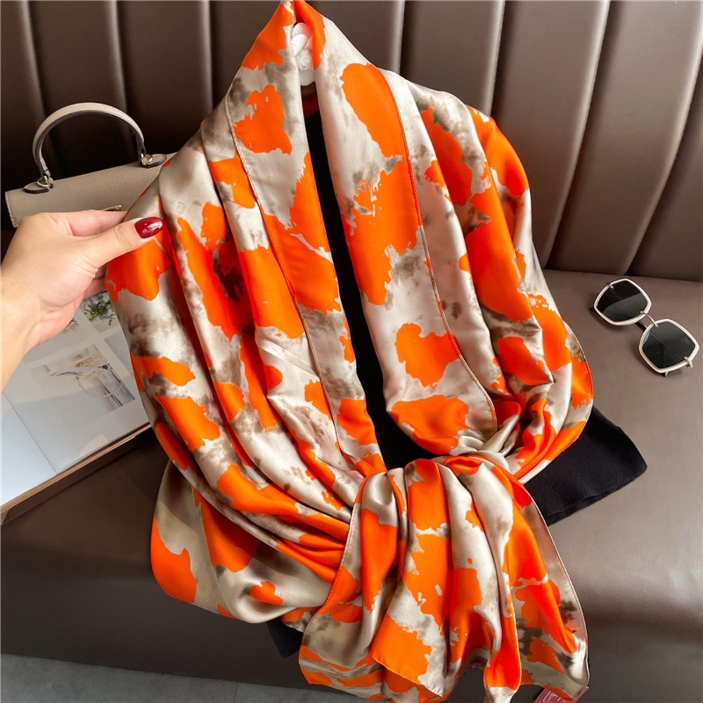Elegant Orange and Gray Silk Scarf